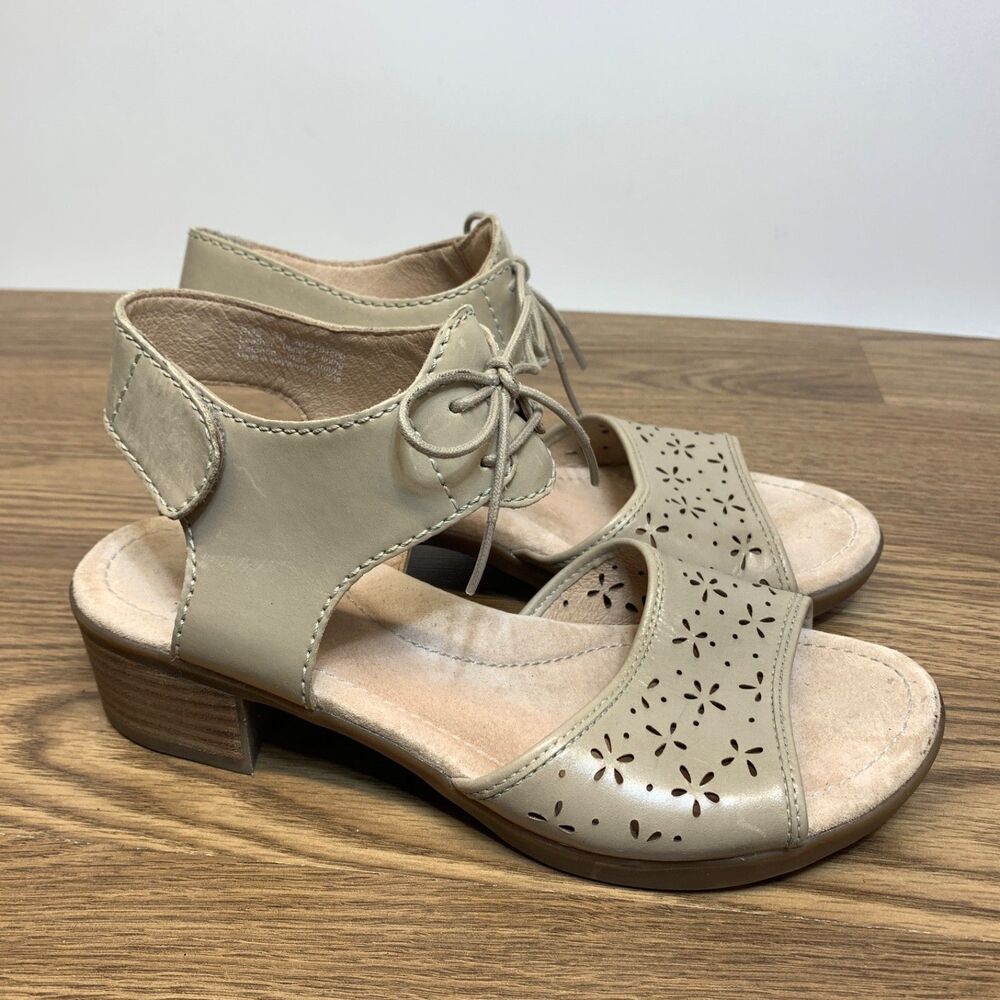 Dansko Liz ‎ Floral Perforated Leather Lace-Up Block Heel Sandals 39 8.5-9